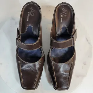Aerosoles Two Beauty Womens 9.5 Brown Leather Mary Jane Square Toe Open Back thumbnail 9