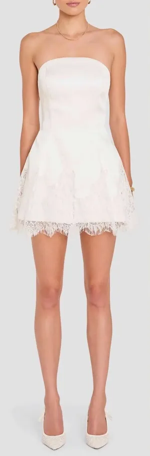 NEW AMANDA UPRICHARD Romilly Lace Hem White Strapless Romper Sz L thumbnail 1