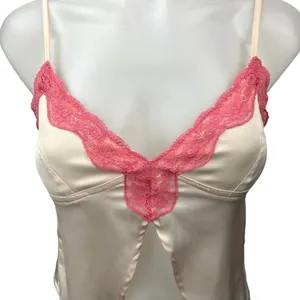 Edikted White Pink Lace Silk Satin Cami Camisole Spaghetti Strap Crop Tank Top S thumbnail 3