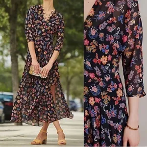 Anthropologie HD in Paris Varina Dress Black Floral Maxi Dress Size 0 thumbnail 2