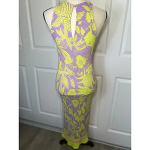 Farm Rio Anthropologie Maxi‎ Dress Tropical Smocked S Purple Lime Green Floral thumbnail 3