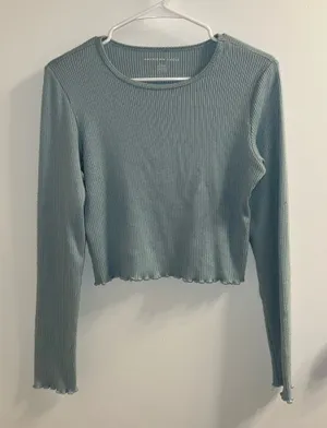 American Eagle Ribbed Green Long Sleeve  thumbnail 1