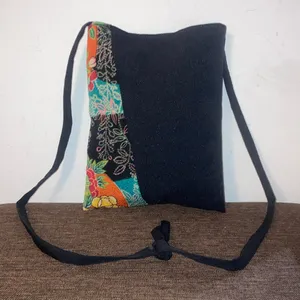 Handmade Artisan Black & Floral Asian Purse thumbnail 1