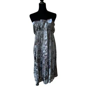 Maternal America Womens Dress L Silver Gray‎ Strapless Formal Burnout Floral NEW thumbnail 2