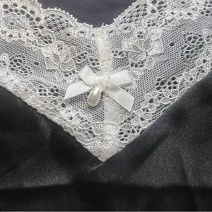 Linea Donatella Satin Lace Babydoll‎ Top Black Camisole Womens XL Pearls Fairy thumbnail 4