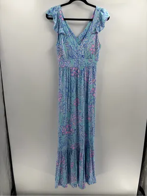 Lilly Pulitzer bohemian preppy ruffle vyra maxi blue long formal dress size 4 thumbnail 2