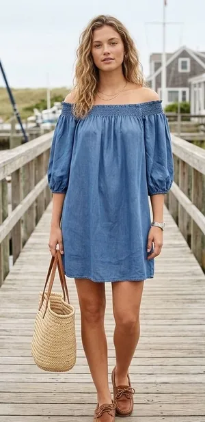 Superdry Womens Chambray Smocked Mini Dress Size 8 Preppy Coastal‎ Cottage thumbnail 1