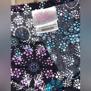 Willow Brook Scrub Top in Black/Pink/Blue/White Snowflake Pattern thumbnail 3