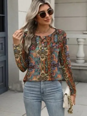 Boutique Women's Boho Paisley Long-Sleeve Blouse - Multicolor thumbnail 6