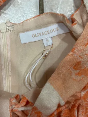 Olivaceous Orange White Floral Check Puff Sleeve Midi Dress Tie Front Size S NWT thumbnail 5