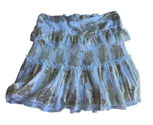 Cotton Mini Skirt Boho White Gold Lurex Smocked Romantic Size L Chloe Laetitia thumbnail 1