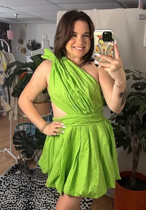 One Shoulder Cut Out Mini Dress Lime Green Size Small thumbnail 1