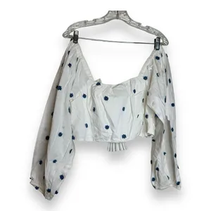 NWOT Farm Rio Flower-Embroidered Cotton Crop Top Size XL‎ thumbnail 3