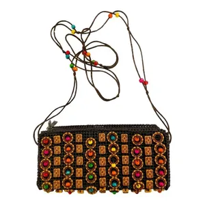 Beats mini sling crossbody bag in beautiful brown color with coconut shell thumbnail 6