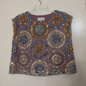Anthropologie Corey Lynn calter Shimmer Sequins circle sleeveless top size xs thumbnail 2