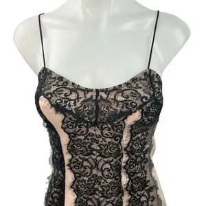 Lashez Black Floral Lace Overlay Spaghetti Strap Zipper Mini Bodycon Dress Sz 8 thumbnail 3
