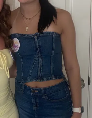 ZARA Denim Tube Top Corset thumbnail 1