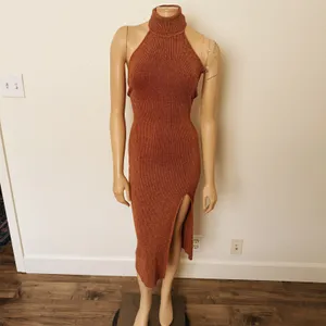 [Superdown] Copper Metallic Arima Halter Neck Knit Midi Sweater Dress Sz Small S thumbnail 3