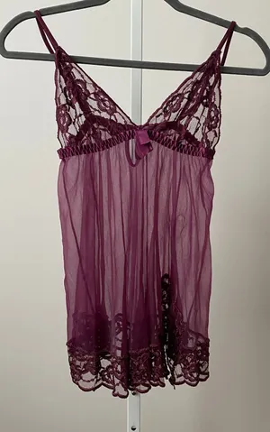 Fredericks of Hollywood S‎ Purple Babydoll Dark Romantic Lace Sheer Lingerie thumbnail 1