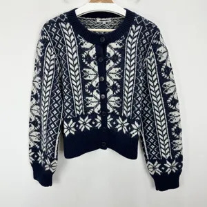NEW Madewell Fair Isle Cardigan Jacket in Wool Navy Ivory Pattern Womens XL thumbnail 7