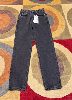 NWT Zara Women The 90’s Mom Fit Jeans Washed Black High Rise Size 0 thumbnail 1