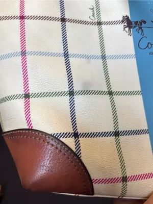 Vtg Coach Heritage Tattersall Plaid Coated Canvas Tote & Wallet with Blue Stripe thumbnail 15