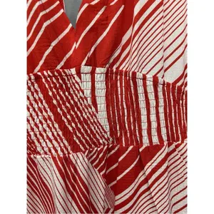 NWT Neiman Marcus Red White Abstract Stripe V-Neck Mini Dress | Size L thumbnail 6