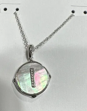 Kendra Scott Letter "I" Disc Pendant Necklace Rhodium Black Mother-Of-Pearl thumbnail 1