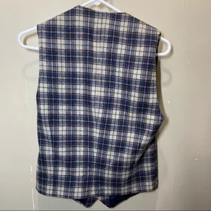 Pendleton Wool Vest 5 Button Down Pockets Plaid Navy Blue Cream Small 34R thumbnail 5