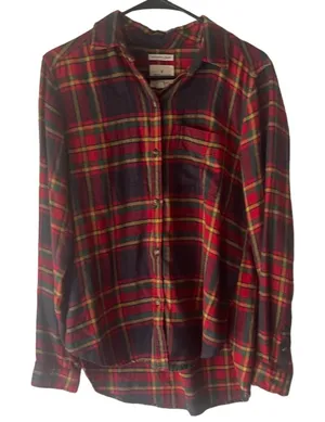 American Eagle Women's Size Small Amazingly‎ Soft Red Plaid Flannel Button Up thumbnail 1