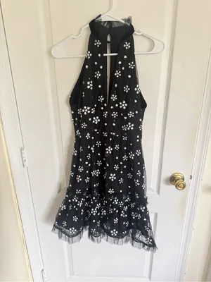 Alexis Poppy Sequin Floral High Neck Mini Dress thumbnail 4