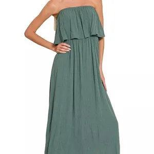 Zenana Woven Crinkle Strapless Maxi Dress‎ thumbnail 2