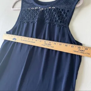 𝅺Love FIRE office career lace tank top MEDIUM navy blue NWOT thumbnail 6
