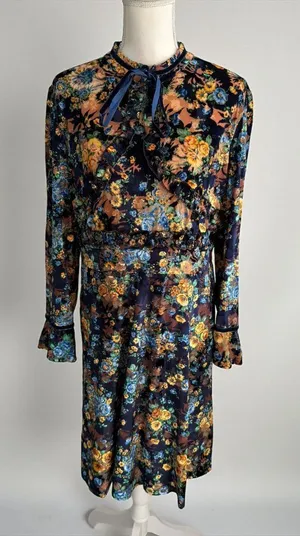DALIA MACPHEE High Neck Velvet Floral Long Sleeve Dress Size XL thumbnail 1