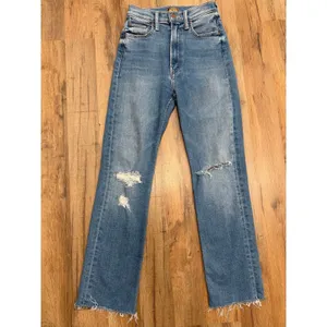 MOTHER High Waisted Rider Ankle Fray Jeans 24 Distressed Straight Blue USA thumbnail 3