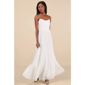 NWT Lulus Special Moment White Strapless Bustier Maxi Dress Engagement Gala Sz L thumbnail 2