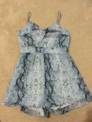 Superdown Light Blue Snakeskin Romper thumbnail 1