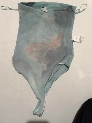 ZARA Sheer Mesh abstract seashell Bodysuit light blue strapless small thumbnail 7