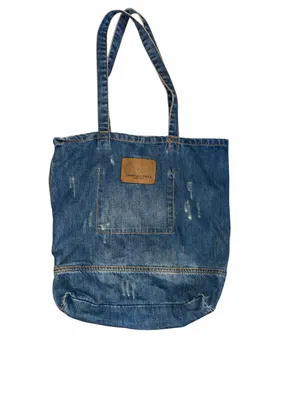 American Eagle Outfitters Denim Tote in Blue with White Logo thumbnail 4