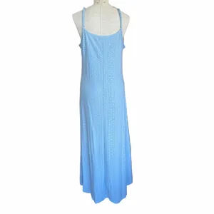 Women's Light Blue Open Knit Eyelet Spaghetti Strap Dress Size L #260550 thumbnail 3
