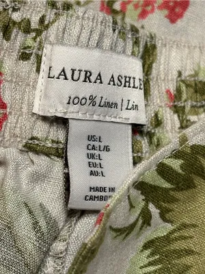 Laura Ashley 100% Linen Wide-Leg Berry & Floral Pants with Pink & Green Print Lg thumbnail 5