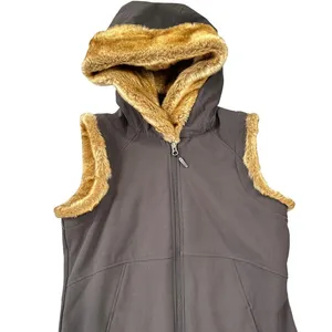 Marmot Womens Brown Softshell Faux Fur Trim Hooded Vest Size Medium Full Zip thumbnail 2