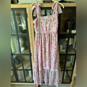 Floral tiered embroidered maxi midi dress garden roses loveshackfancy bow pastel thumbnail 8