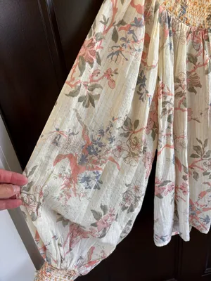 EUC Anthropologie Smocked Lurex Floral Long Sleeve Top Size Small thumbnail 9