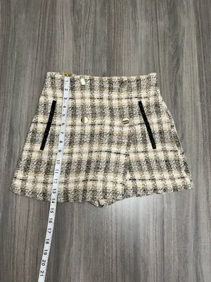ZARA Brown Plaid Mini Skort - Button Detail thumbnail 6