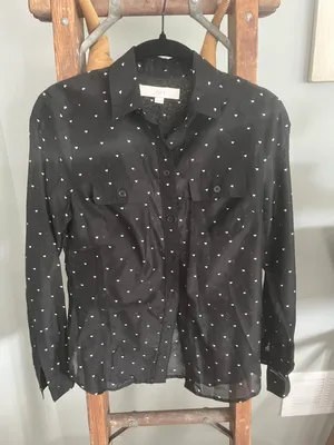 Loft Size XS Black With White Hearts Long Sleeve Shirt thumbnail 1
