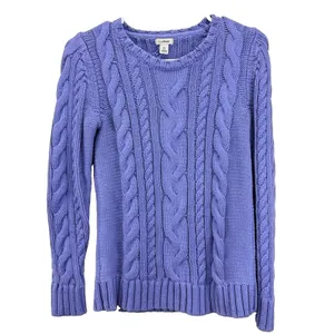LL Bean Periwinkle Double L Mixed Cable Crew Neck Pullover Cotton Sweater XS Blue thumbnail 3