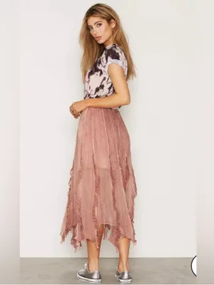 Free People‎ Follow Me Ruffle Skirt size 12 Boho Flowy Airy Ruffle Romantic thumbnail 3