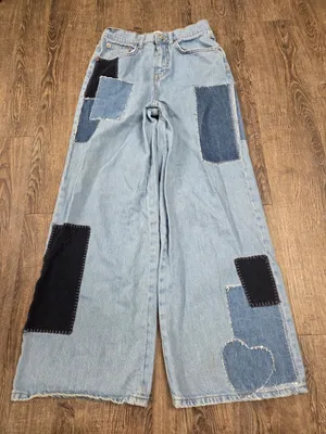 BDG Urban Outfitters Patchwork Wide Leg Puddle Jeans Skater 26" Waist thumbnail 1