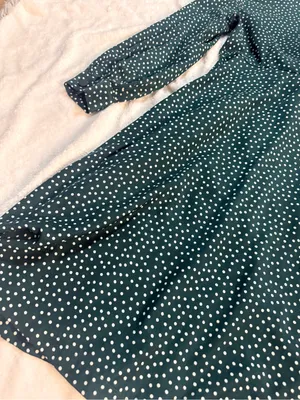 Lumie Dark Green Polka Dot Midi Dress with Tie Waist thumbnail 11